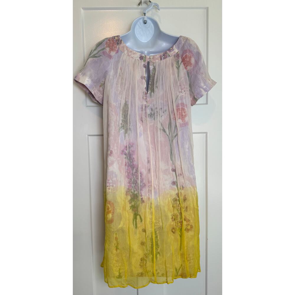Anthropologie HD in Paris Dipped Chroma Swing Dress Size 2 Floral Gauzy Keyhole - Picture 2 of 11